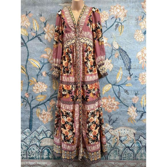 Anthropologie Vineet Bahl Embroidered Maxi Dress Size XS - Picture 8 of 10